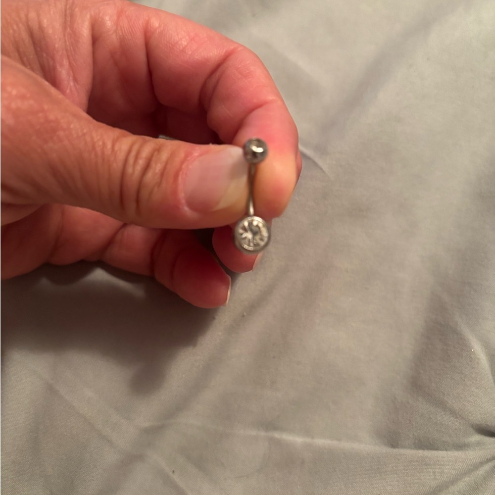 Surgical Steel Belly Ring with CZ Crystals – Double-Sided, Silver-Tone, New